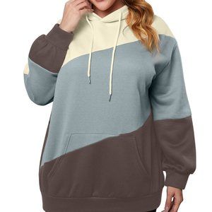 Colorblock Kangaroo Pocket Plus Size Hoodie